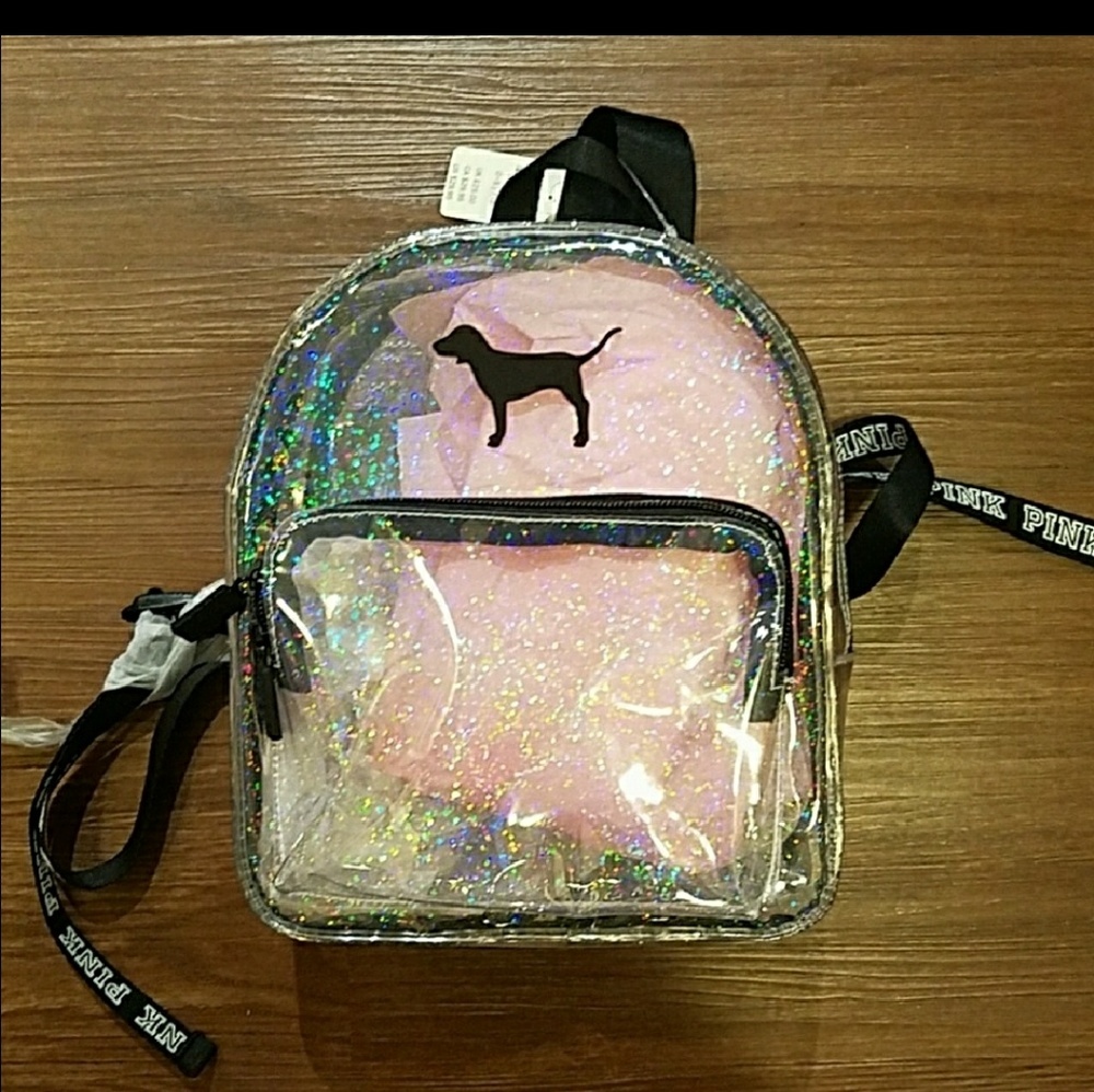 Victoria's Secret pink backpack in clear and glitt